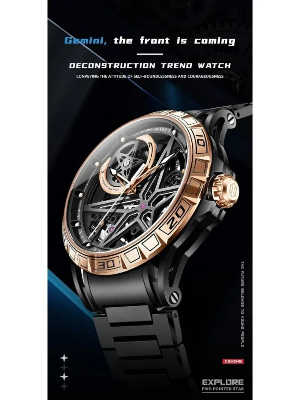 Men's Black Skeleton Quartz Stainless Waterproof Luminous Luxury Wooden Watch